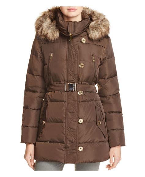 michael kors winter coat gold brown|Michael Kors long winter coats.